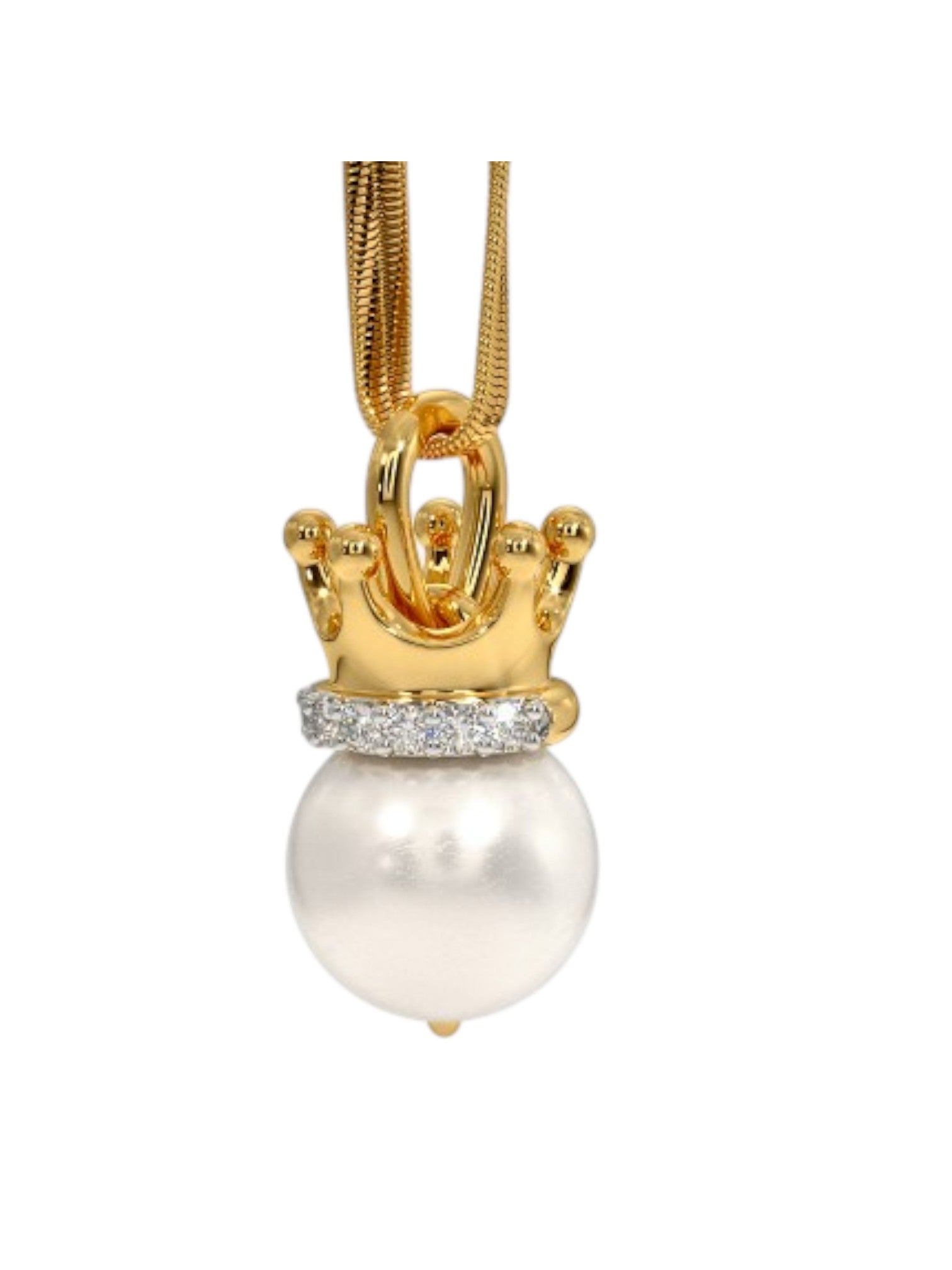 925 Sterling Silver Minimalist Pearl Design CZ Stones Gold Plated Pendant With Chain For Women By Kesardeep